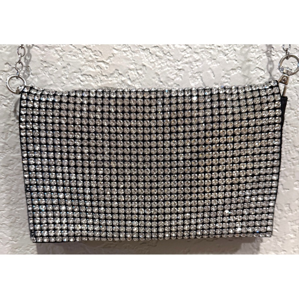 AMBER SCEATS Stella Crystal Bling Bag, Clutch Evening Purse Silver Chain Strap